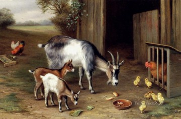 エドガー・ハント Painting - ヤギと家禽 家禽家畜舎 エドガー・ハント